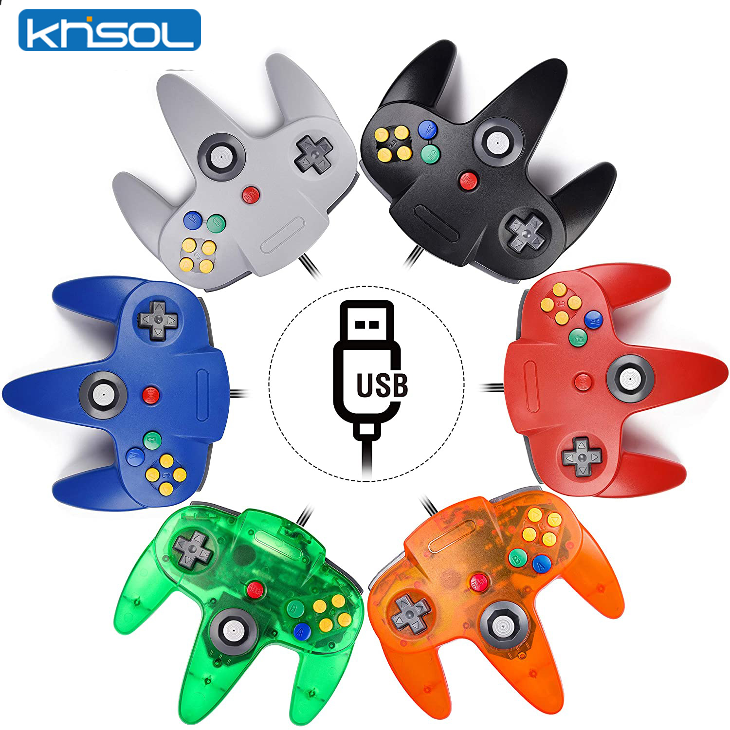 Retro Gaming Emulator Console - N64 Denetleyici Klasik USB Kablolu Uzaktan